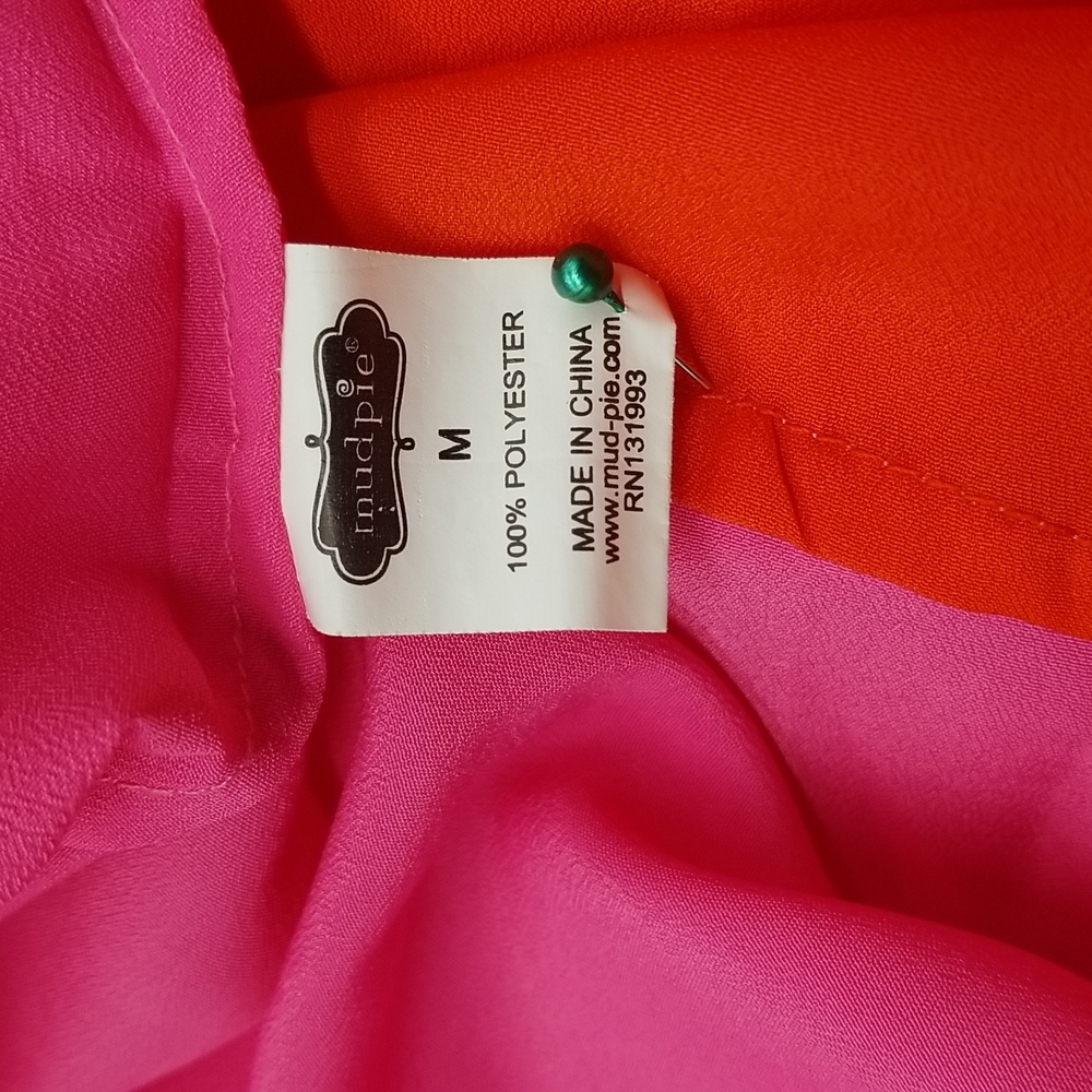 Mud Pie Medium Pink and Orange Shoulder Tie Swimsuit Cover Up Dress - Picture 6 of 9